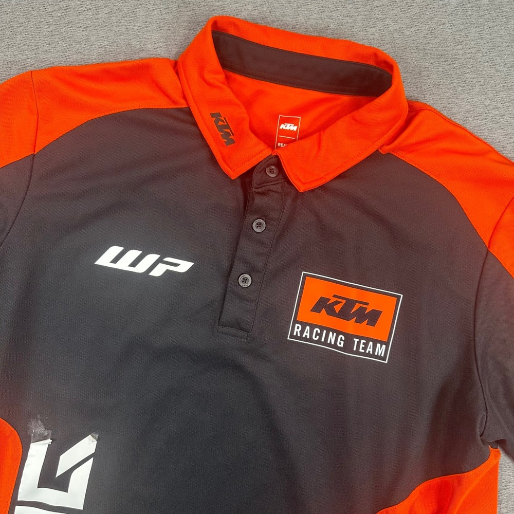 KTM Racing Polo Shirt Mens XL Orange Black Colorblock Motorcross Energy *Flaw